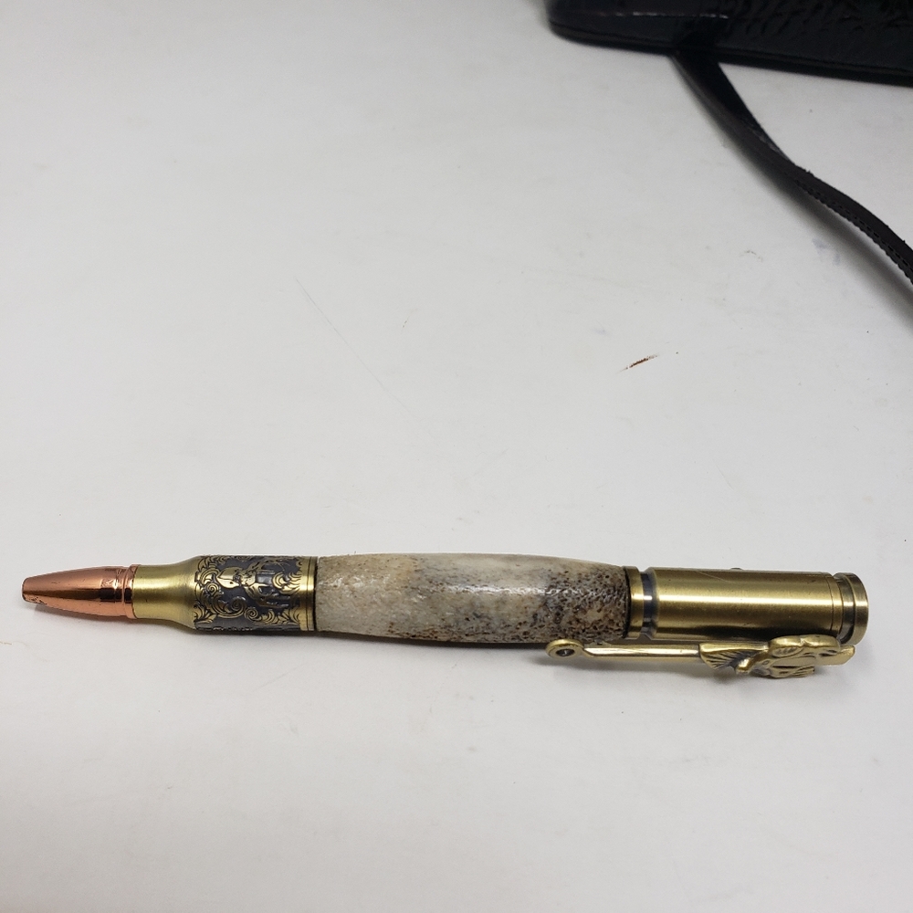 Deer Antler with Deer Hunter Bolt Action Antique Brass Pen